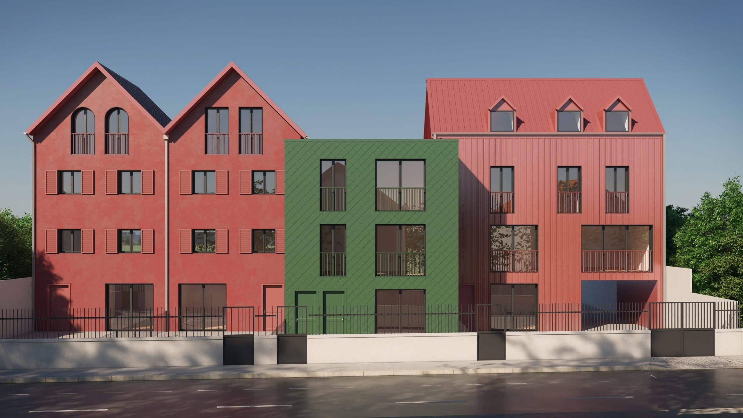 Construction de logements neufs en briques rouges